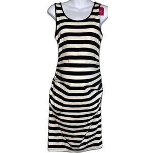 Isabel‎ Maternity Dress Women's MEDIUM Black White Stripe Sleeveless Shirred NEW